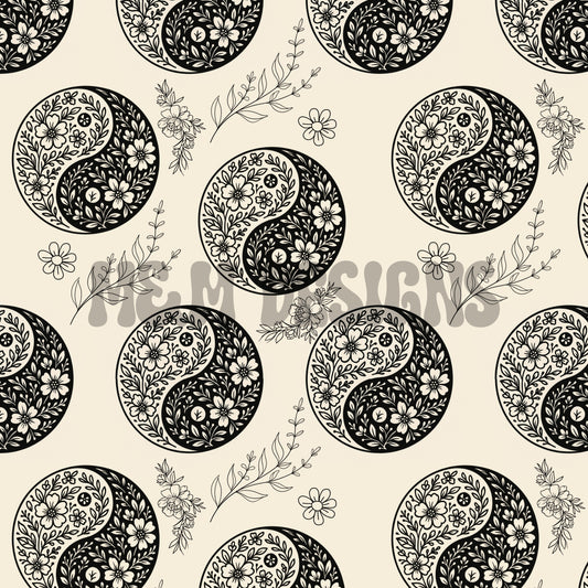 Floral Yin Yang B&W